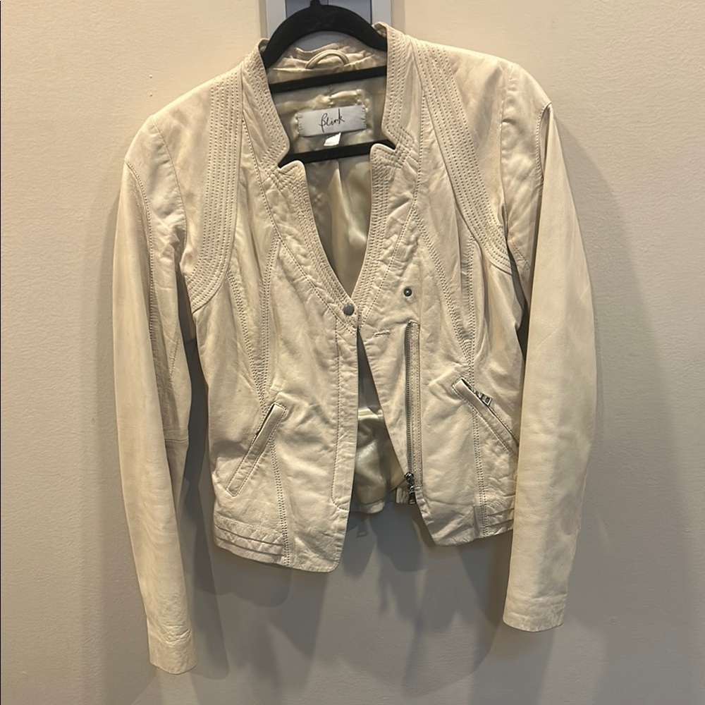 Ruche Cream Leather Jacket